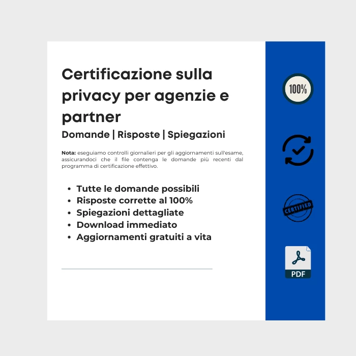 Immagine che mostra la copertina dell'ebook intitolato Certificazione sulla privacy per agenzie e partner